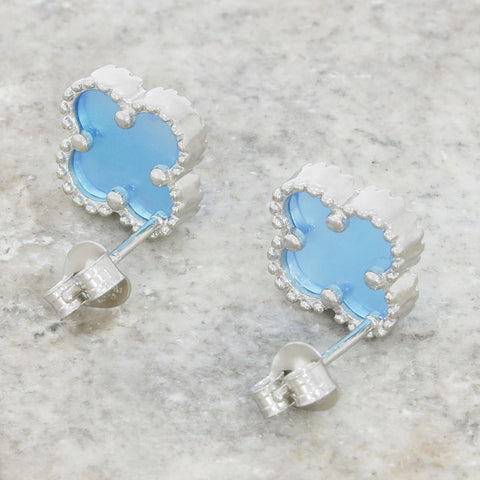 Four Leaf Clover Blue Stone Stud Earrings GVL036