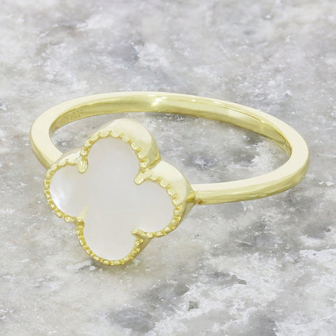 Sterling Silver Clover Ring Gold Tone Mother of Pearl GVL037