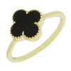 Four Leaf Clover Sterling Silver Ring Gold Tone Black Stone GVL038