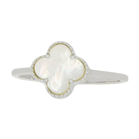 Four Leaf Clover Sterling Silver Ring Mother of Pearl GVL040