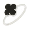 Four Leaf Clover Sterling Silver Ring Black Stone GVL041