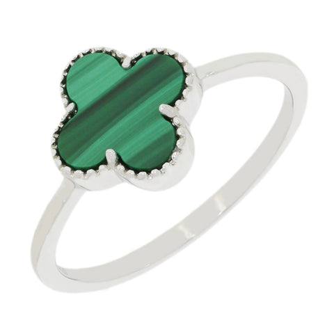 Four Leaf Clover Sterling Silver Ring Green Stone GVL042