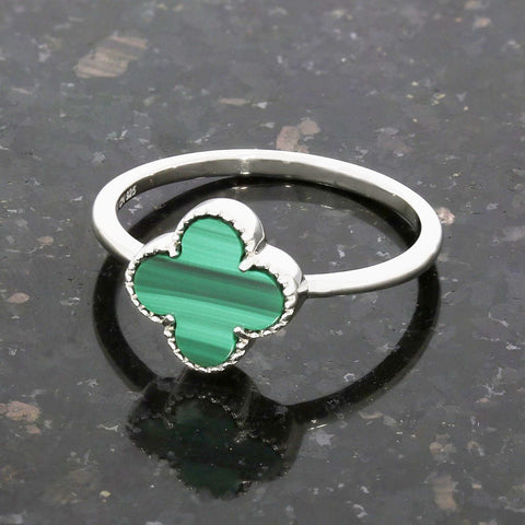 Four Leaf Clover Sterling Silver Ring Green Stone GVL042