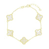 Four Leaf Clover Sterling Silver Gold Tone Mother of Pearl Bracelet GVL043