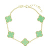 Four Leaf Clover Sterling Silver Gold Tone Green Stone Bracelet GVL045