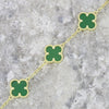 Four Leaf Clover Sterling Silver Gold Tone Green Stone Bracelet GVL045