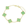Four Leaf Clover Sterling Silver Gold Tone Green Stone Bracelet GVL045