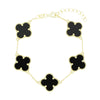Four Leaf Clover Sterling Silver Gold Tone Black Stone Bracelet GVL046