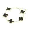 Four Leaf Clover Sterling Silver Gold Tone Black Stone Bracelet GVL046