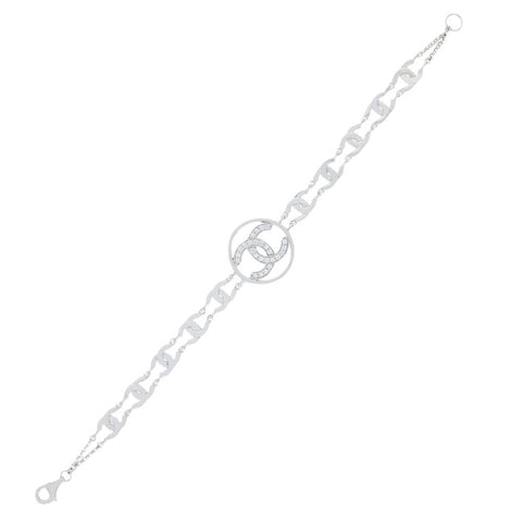 Sterling Silver Double C Cubic Zirconia Link Bracelet GVL049