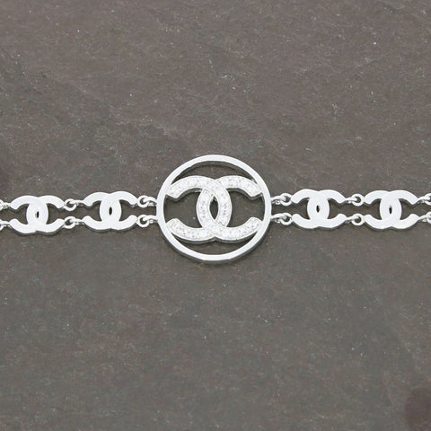 Sterling Silver Double C Cubic Zirconia Link Bracelet GVL049