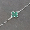 Four Leaf Clover Sterling Silver Green Stone Bracelet GVL053