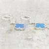 Four Leaf Clover Blue Stone Huggie Earrings GVL057