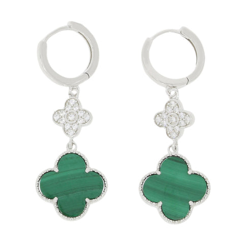 Four Leaf Clover Green Stone Huggie Earrings GVL058