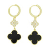 Four Leaf Clover Gold Plated Black Stone Huggie Earrings GVL060