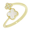 Four Leaf Clover Sterling Silver Ring Gold Tone Mother of Pearl GVL061