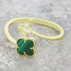 Four Leaf Clover Sterling Silver Ring Gold Tone Green Stone GVL063