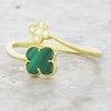 Four Leaf Clover Sterling Silver Ring Gold Tone Green Stone GVL063
