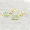 Four Leaf Clover Gold Plated Green Stone Huggie Earrings GVL067