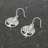 Sterling Silver Circle Tree of Life Ladies Drop Earrings