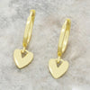 Gold Plated Sterling Silver Heart Charm Huggie Hoop Earrings