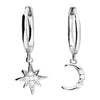 Sterling Silver Moon and Star Huggie Hoop Earrings