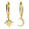 Sterling Silver Gold Plated Moon and Star Huggie Hoop Earrings