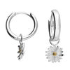 Sterling Silver Daisy Charm Huggie Hoop Earrings