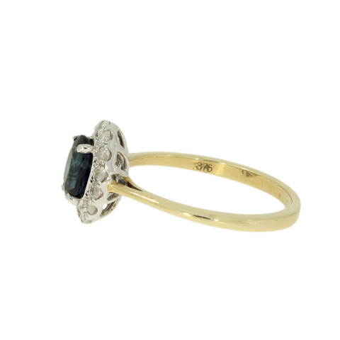 9ct Yellow Gold Sapphire & Diamond 0.30cts Cluster Ring | H&H