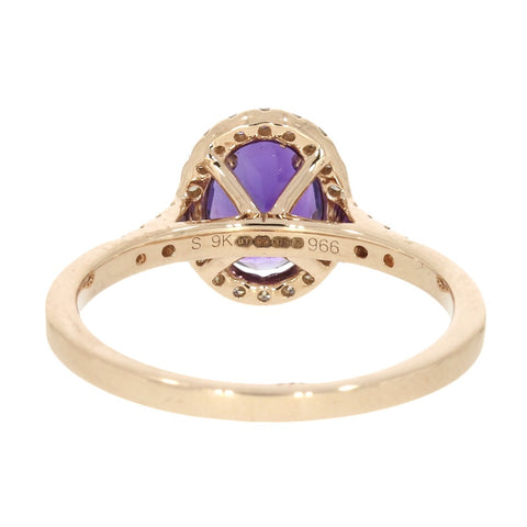 9ct Rose Gold 1.01cts Amethyst and 0.25cts Diamond Cluster Ring