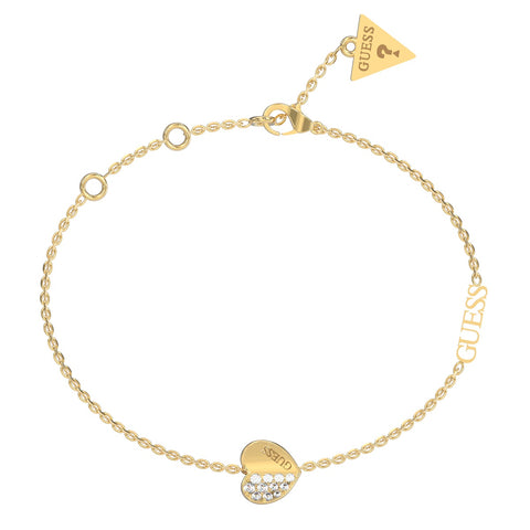 Guess Gold Tone Crystal Set Heart Bracelet UBB03036JWYG