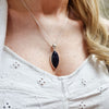 Blue Goldstone Sterling Silver Marquise Pendant & Chain
