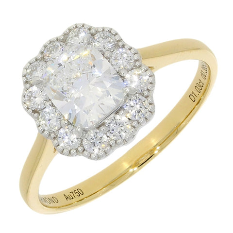 18ct Yellow Gold 1.03cts Lab Created Cushion Diamond Cluster Ring | H&H