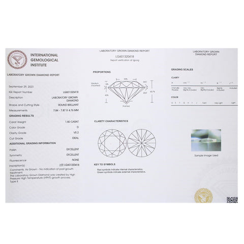 Platinum 1.80ct Brilliant Cut Lab Grown Diamond Solitaire Ring D VS2 | H&H