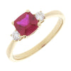 9ct Gold Lab Grown Ruby and 0.17cts Brilliant Cut Diamond Three Stone Ring LGD133