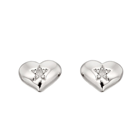 Little Star Suri Sterling Silver Diamond Heart Stud Earrings LSE0031