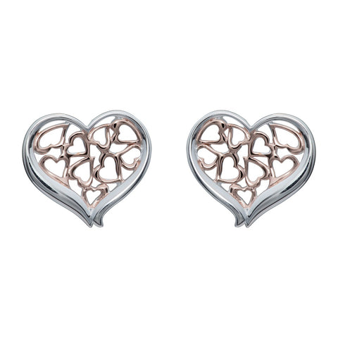 Unique & Co Sterling Silver and Rose Heart Earrings ME-817RG