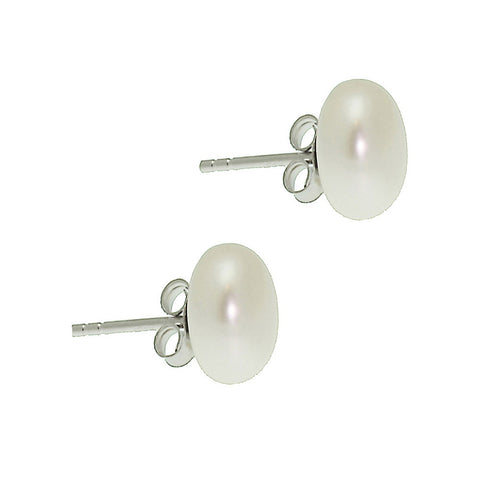 Lido Pearls White Freshwater Pearl Silver Stud Earrings MEDSW | H&H