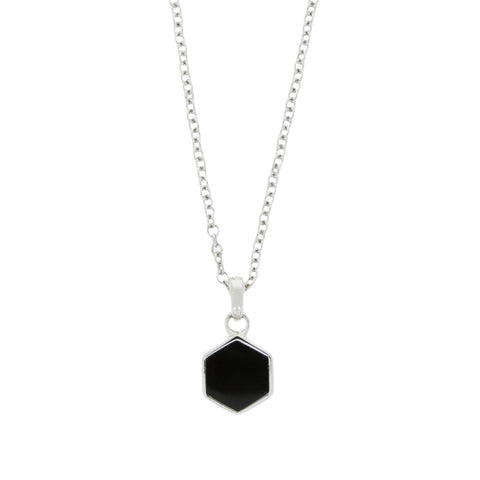 Unique & Co Silver Black Mother of Pearl Hexagon Pendant and Chain MK-889