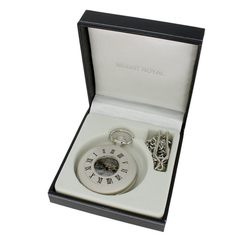 Mount Royal Chrome Plated Half Hunter Skeleton Dial Mechanical Pocket Watch MR-B26