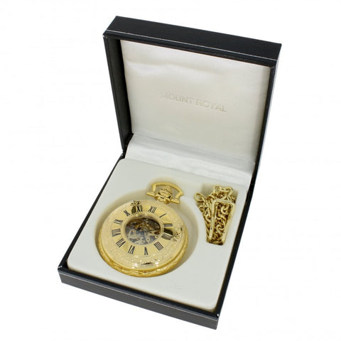 Mount Royal Yellow Gold Plated Full Hunter Skeleton Dial Mechanical Pocket Watch MR-B41