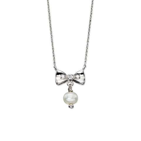 D for Diamond Sterling Silver Pearl Bow Girls Necklace N4077
