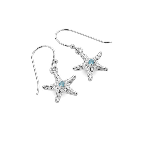 Silver Origins Starfish Blue Topaz Drop Earrings
