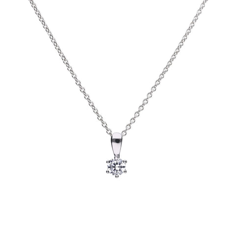 Diamonfire Sterling Silver 0.25ct Cubic Zirconia Solitaire Pendant and Chain P4611