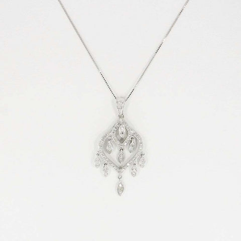 Ladies 9ct White Gold 0.62cts Diamond Pendant and Chain P51 | H&H