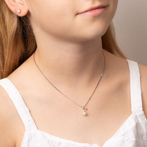 D for Diamond Sterling Silver Pearl Childrens Necklace P5360W