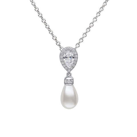 Diamonfire Sterling Silver Shell Pearl & Zirconia Pendant and Chain P5400