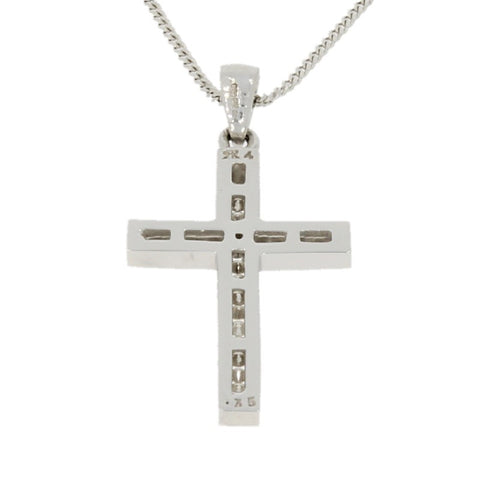 Pre Owned 9ct White Gold 0.25ct Diamond Set Cross Pendant And Chain | H&H