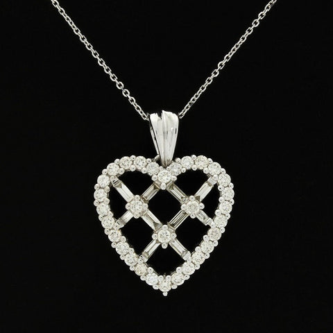 Pre Owned 9ct White Gold 1.25cts Diamond Set Heart Pendant and Chain | H&H