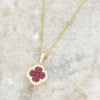 18ct Yellow Gold Ruby and Diamond Cluster Pendant and Chain